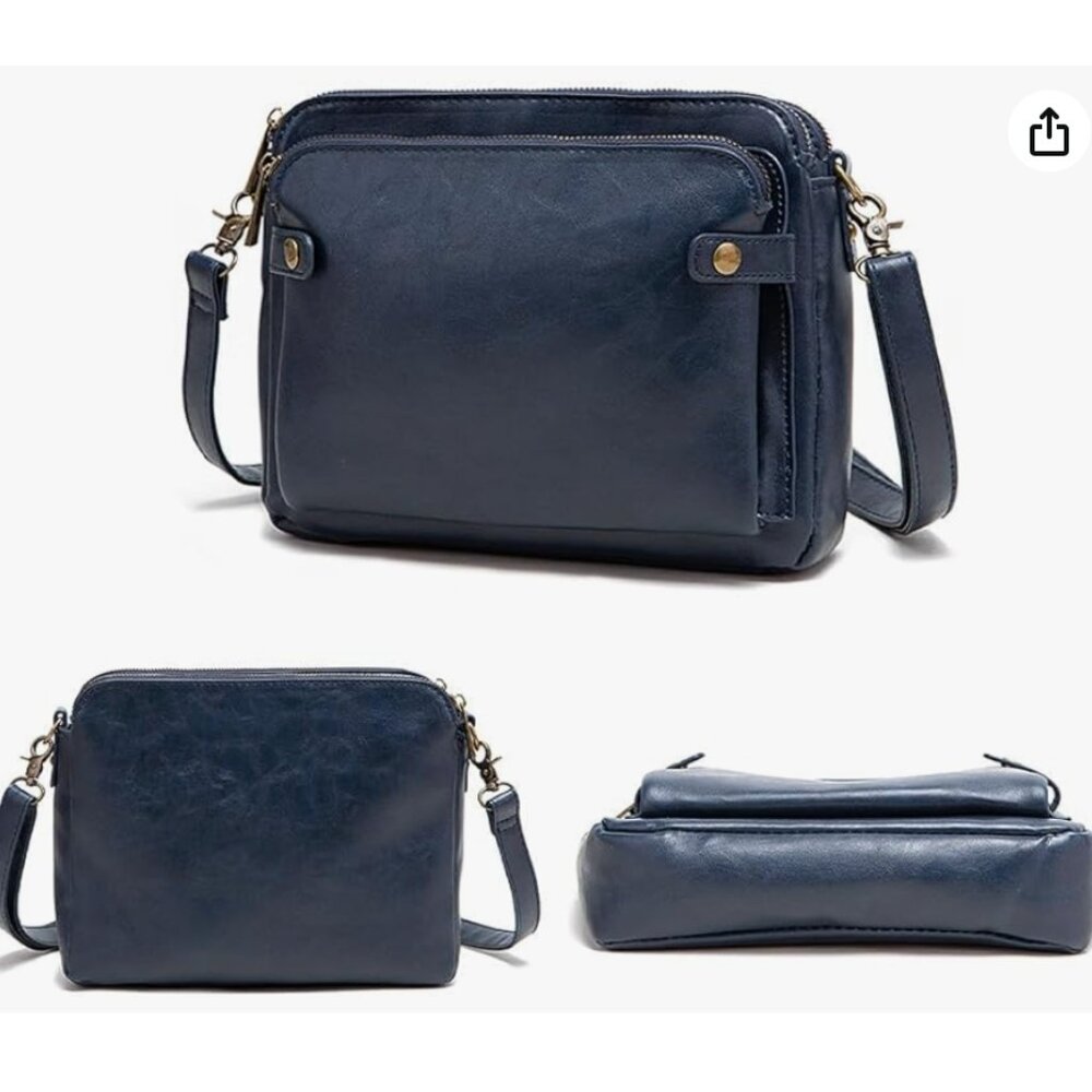 Retro Women Navy Bags Faux Leather Bag Small Shoulder Bag with Removable Straps